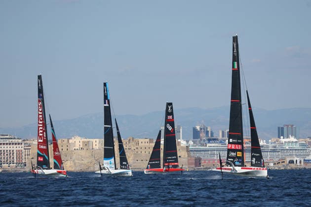 Emirates Team New Zealand , La Roche-Posay Racing Team , Team GB1 and Team Luna Rossa during the preliminary regatta fleet races of the Louis Vuitton 38th America s Cup, Naples, Italy, September 27, 2026  Copyright: xAlessandroxGarofalo xLaPressex