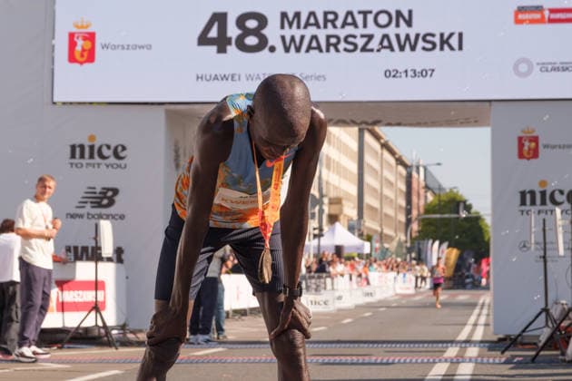 September 27, 2026, Warsaw, Masovian Voivodeship, Poland: VICTOR KWEMBOI of Uganda at the finish line after placing second in the 48th Warsaw Marathon. The race has been awarded the World Athletics Elite Label for the first time in its history and is part of the European Marathon Classics (EMC) series of races. Warsaw Poland - ZUMAk204 20260927_zip_k204_024 Copyright: xRomanxKozielx