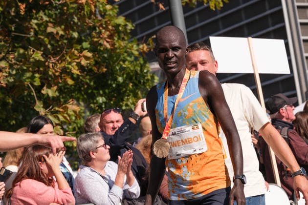 September 27, 2026, Warsaw, Masovian Voivodeship, Poland: VICTOR KWEMBOI of Uganda at the finish line after placing second in the 48th Warsaw Marathon. The race has been awarded the World Athletics Elite Label for the first time in its history and is part of the European Marathon Classics (EMC) series of races. Warsaw Poland - ZUMAk204 20260927_zip_k204_042 Copyright: xRomanxKozielx