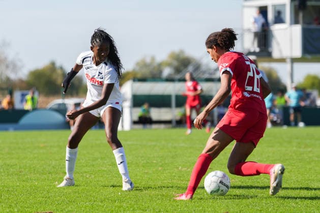 DFB Women s Cup: SC Sand vs. VfL Wolfsburg, September 27, 2026; A duel between Cora Zicai (VfL Wolfsburg, No. 28) and Chelsea Surpris (SC Sand, No. 3); DFB Women s Cup: SC Sand vs. VfL Wolfsburg, Adams Arena, September 27, 2026 DFB and DFL regulations prohibit any use of photographs as image sequences and or quasi-video Copyright: xBEAUTIFULxSPORTS Boscox