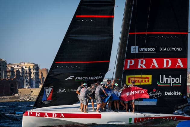 Luna Rossa™s celebrates after win the preliminary regatta match-race final of the Louis Vuitton 38th America s Cup, Naples, Italy, September 27, 2026  Copyright: xAlessandroxGarofalo LaPressex
