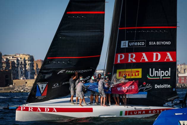 Luna Rossa™s celebrates after win the preliminary regatta match-race final of the Louis Vuitton 38th America s Cup, Naples, Italy, September 27, 2026  Copyright: xAlessandroxGarofalo LaPressex