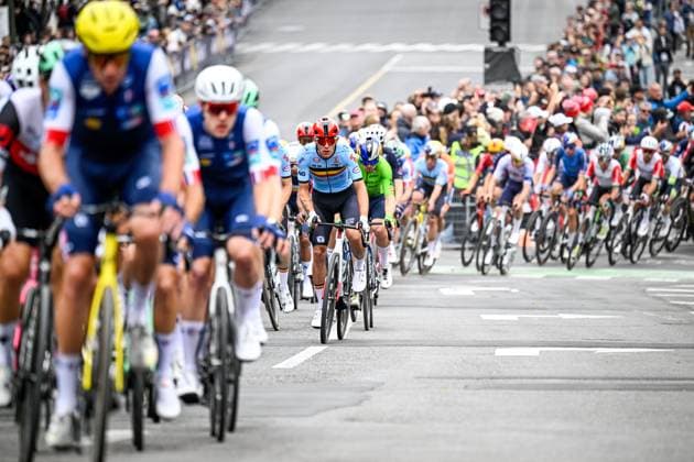 Belgian Thibau Nys is pictured in action during the elite men Road Race race (273,7 km) at the cycling World Championship, WM, Weltmeisterschaft in Montreal, Canada, Sunday 27 September 2026. The UCI road world championships are taking place from 20 to 27 September, in Montreal, Canada. JASPERxJACOBS  x187989195x