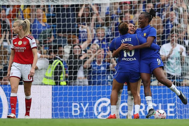 RECORD DATE NOT STATED 27th September 2026; Stamford Bridge, London, England; Womens Super League Football, Chelsea versus Arsenal; Alyssa Thompson of Chelsea celebrates her goal in the 39th minute for 1-0 KatiexChan