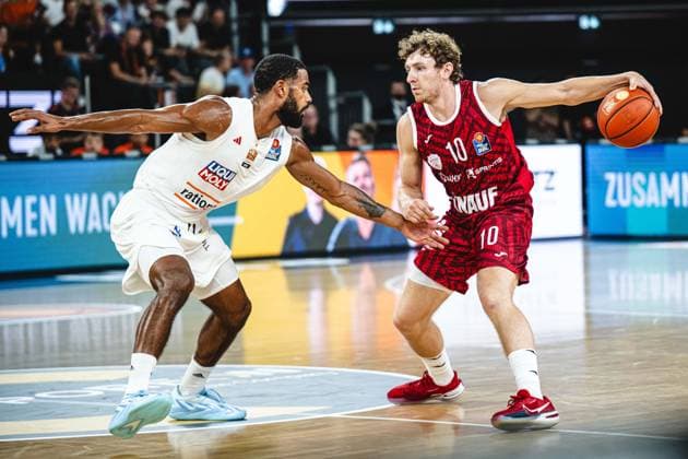 Neu Ulm, Germany, September 27, 2026: Marvin Heckel of ratiopharm Ulm and Calvin Wishart of Fitness First Würzburg Baskets go head-to-head during the Basketball Bundesliga game between ratiopharm Ulm and Fitness First Würzburg Baskets at the ratiopharm Arena on September 27, 2026 in Neu Ulm, Germany. Photo by Harry Langer, DeFodi Images, ratiopharm Arena, Germany, September 27, 2026: Marvin Heckel of ratiopharm Ulm and Calvin Wishart of Fitness First Würzburg Baskets battle for the ball during the Basketball Bundesliga match between ratiopharm Ulm and Fitness First Würzburg Baskets in Neu Ulm on September 27, 2026 at the ratiopharm Arena, Germany Photo by Harry Langer, DeFodi Images Photo by Harry Langer, DeFodi Images
