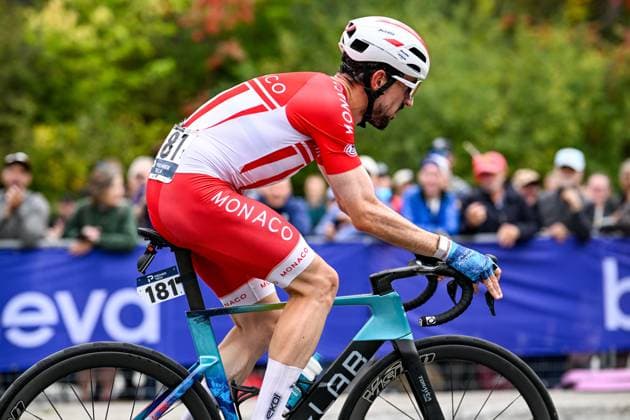MonÃ gasque Victor Langellotti is pictured in action during the elite men Road Race race (273,7 km) at the cycling World Championship, WM, Weltmeisterschaft in Montreal, Canada, Sunday 27 September 2026. The UCI road world championships are taking place from 20 to 27 September, in Montreal, Canada. JASPERxJACOBS  x187991400x