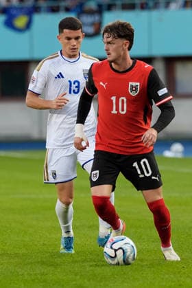 SOCCER - NL, AUT vs KOS VIENNA,AUSTRIA,27.SEP.26 - SOCCER - UEFA Nations League, OEFB international match, Länderspiel, Nationalmannschaft Austria vs Kosovo. Image shows Paul Wanner (AUT) and Dion Gallapeni (KOS).  GEPAxpictures xKevinxKada