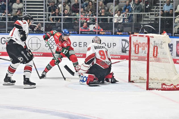 Penny DEL: Augsburger Panther vs. Kölner Haie, September 27, 2026, AUGSBURG, GERMANY September 27: Sean MALONE of the Augsburger Panther (No. 17) is stopped by Felix BRÜCKMANN of the Kölner Haie (No. 90) during the Penny DEL game between the Augsburger Panther and the Kölner Haie on Matchday 4 at Curt Frenzel Stadium Copyright: xBEAUTIFULxSPORTS Goldbergx