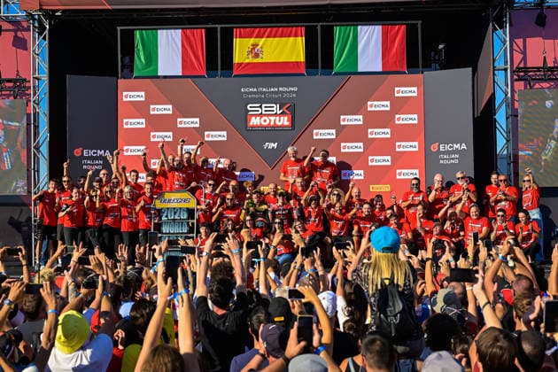 Foto IPP Atti Lauro Cremona 27 09 2026 Motociclismo World Superbike 2026 EICMA ITALIAN ROUND- Gara 2 nella foto-11 Nicolo Bulega ITA Ducati Panigale V4R Aruba.It Racing - Ducati ed il team Ducati al cmpleto Italy Photo Press - World Copyright italy ITALY  Copyright: xR4924_italyphotopressx