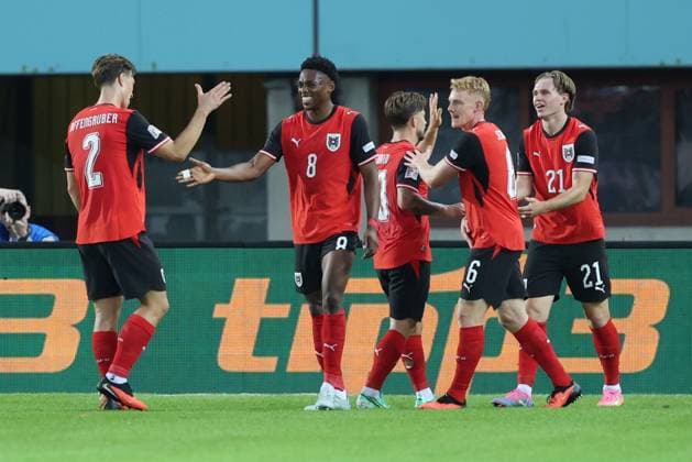 27.09.2026 - SOCCER - 2026 27 UEFA NATIONS LEAGUE, League B - Group B3, Round 2, Austria vs Kosovo Junior Adamu (Austria) celebrates his team s second goal Vienna Ernst-Happel-Stadion Vienna Austria Copyright: xYigitxOermexYigitxOermex