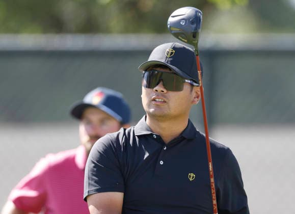 International team player Ryo Hisatsune of Japan watches his tee shot on the fourth hole during a singles match on the final day of the 2026 President s Cup golf tournament at Medinah Country Club in Chicago, Illinois, on Sunday, September 27, 2026.  CHI20260927721 TANNENxMAURY