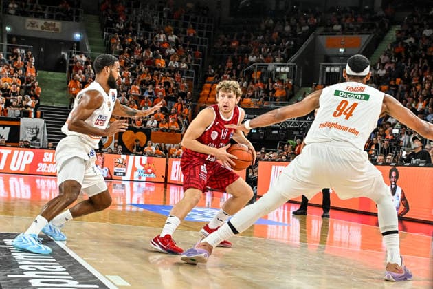 September 27, 2026, Germany, Basketball, Men s, easycredit Basketball Bundesliga, 2026–2027 Season, Matchday 3, ratiopharm Ulm vs. Fitness First Würzburg Baskets: Marvin Heckel (Ulm), 47; Calvin Wishart (Würzburg), 10; Armel Traore (Ulm), 94; Neu Ulm, ratiopharm Arena, Bavaria, Germany Copyright: xNordphotox xHafnerx