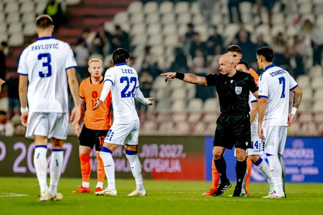 BELGRADE: Referee Szymon Marciniak during the UEFA Nations League match between Serbia and the Netherlands at Rajko Mitic Stadium on September 27, 2026, in Belgrade, Serbia. Photo by DeFodi Images