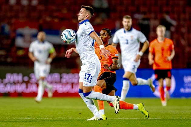 BELGRADE: Serbia defender Aleksa Terzic during the UEFA Nations League match between Serbia and the Netherlands at Rajko Mitic Stadium on September 27, 2026, in Belgrade, Serbia. Photo by DeFodi Images