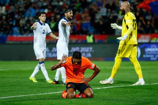 BELGRADE , 27-09-2026 , Rajko Mitic stadium , season 2026 2027 , UEFA Nations League football , Match between Serbia and The Netherlands , picture shows disappointed player Netherlands player Tijjani Reijnders Serbia - Netherlands  x207661909x Copyright: