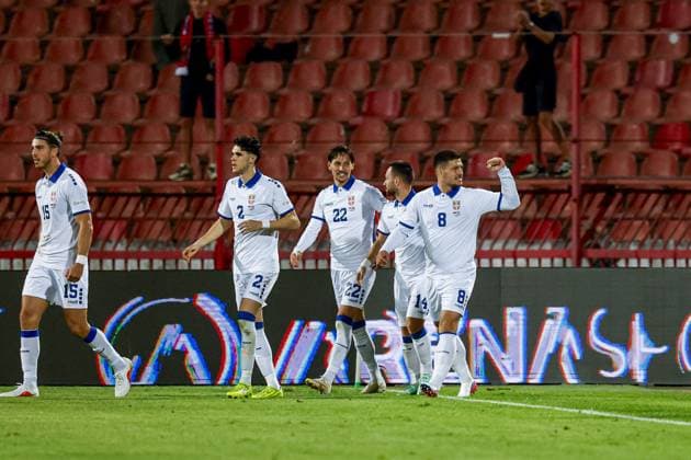 BELGRADE - Luka Jovic of Serbia celebrates his team s first goal with his teammates during the UEFA Nations League match between Serbia and the Netherlands at the Rajko Mitic Stadium on September 27, 2026, in Belgrade, Serbia. MARCEL TER BALS ANP UEFA Nations League 2026 27 xVIxANPxSportx xMarcelxterxBalsxIVx 570427981 originalFilename: 570427981.jpg
