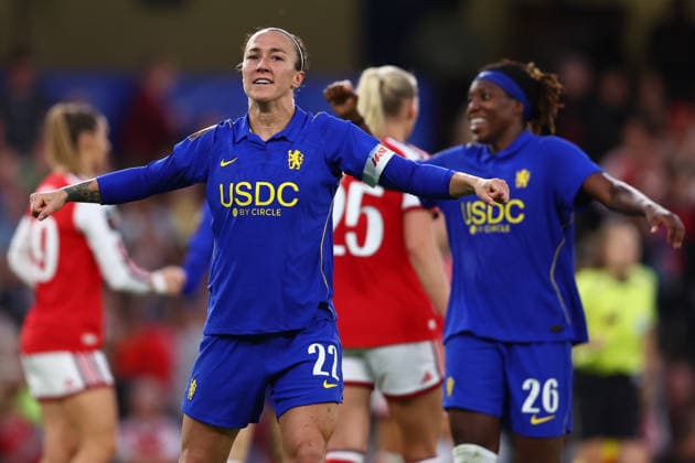 London, England, 27th September 2026. Lucy Bronze of Chelsea celebrates at the final whistle during the Chelsea Women vs Arsenal Women Barclays Women s Super League match at Stamford Bridge, London. Picture credit should read: Paul Terry Sportimage EDITORIAL USE ONLY. No use with unauthorised audio, video, data, fixture lists, club league logos or live services. Online in-match use limited to 120 images, no video emulation. No use in betting, games or single club league player publications. SPI_030_PT_Chelsea_W_Arsenal_W SPI-5022-0030