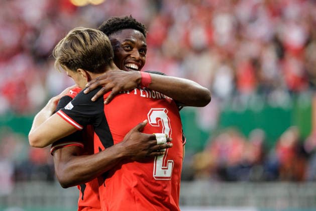 SOCCER - NL, AUT vs KOS VIENNA,AUSTRIA,27.SEP.26 - SOCCER - UEFA Nations League, OEFB international match, Länderspiel, Nationalmannschaft Austria vs Kosovo. Image shows the rejoicing of Junior Adamu and David Affengruber (AUT).  GEPAxpictures xArminxRauthner