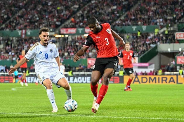 SOCCER - NL, AUT vs KOS VIENNA,AUSTRIA,27.SEP.26 - SOCCER - UEFA Nations League, OEFB international match, Länderspiel, Nationalmannschaft Austria vs Kosovo. Image shows Valmir Matoshi (KOS) and Kevin Danso (AUT).  GEPAxpictures xAvnixRetkoceri