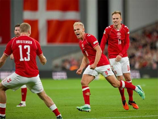 RECORD DATE NOT STATED Football - UEFA Nations League - Group A4 - Denmark v Wales COPENHAGEN, DENMARK - Sunday, September 27, 2026: Denmark s Gustav Isaksen celebrates after scoring the second goal during the UEFA Nations League Group A4 Matchday 2 match between Denmark and Wales at the Parken Stadium. Denmark won 2-0. (Photo by Amanda McMaster Propaganda) COPENHAGEN Parken Stadium COPENHAGEN DENMARK  Copyright: xAmandaxMcMasterx 2026-09-27-Denmark_v_Wales-028