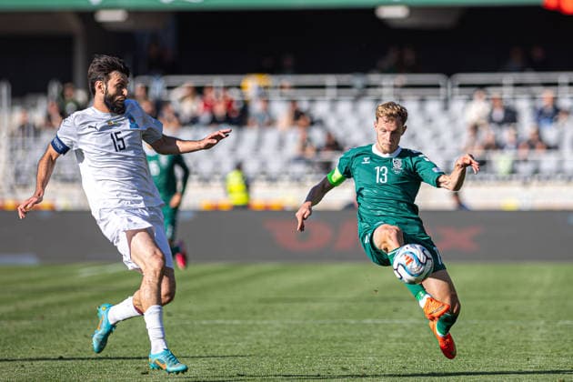 UEFA National League - League - Round 2 Lithuania Dariaus ir Gineno stadionas Justas Lasickas controls the ball during the UEFA Nations League match between Lithuania and Azerbaijan at Dariaus ir Gireno Stadium in Kaunas, Lithuania. Kaunas Kaunas Lithuania