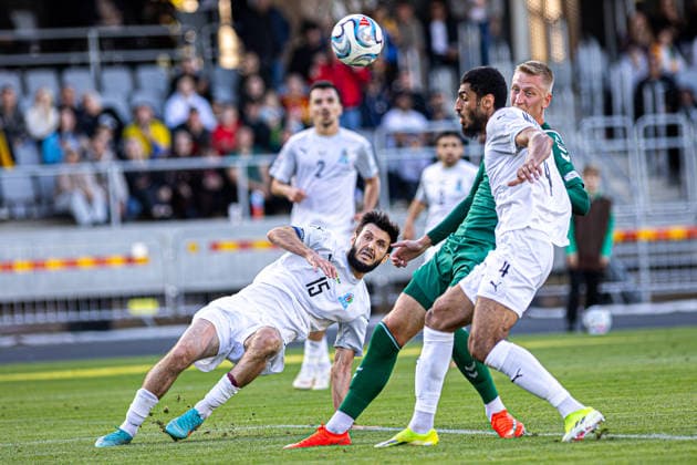 UEFA National League - League - Round 2 Lithuania Dariaus ir Gineno stadionas Armandas Kucys tackles Huseynov B during the UEFA Nations League match between Lithuania and Azerbaijan at Dariaus ir Gireno Stadium in Kaunas, Lithuania. Kaunas Kaunas Lithuania