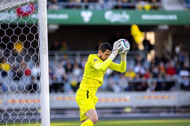 UEFA National League - League - Round 2 Lithuania Dariaus ir Gineno stadionas Emil Balayev catches the ball during the UEFA Nations League match between Lithuania and Azerbaijan at Dariaus ir Gireno Stadium in Kaunas, Lithuania. Kaunas Kaunas Lithuania