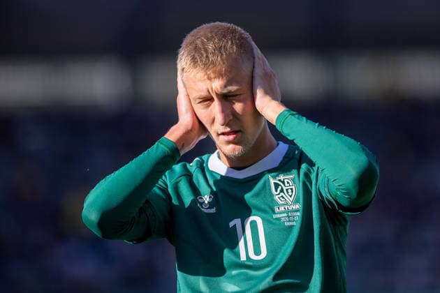 UEFA National League - League - Round 2 Lithuania Dariaus ir Gineno stadionas Lithuania s Armandas Kucys celebrates scoring a goal during the UEFA Nations League match between Lithuania and Azerbaijan at Dariaus ir Gireno Stadium in Kaunas, Lithuania, on September 27, 2026. Kaunas Kaunas Lithuania