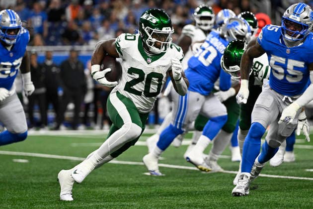 NFL, American Football Herren, USA 2026: Jets Vs Lions SEP 27 Sep 27, 2026; Detroit, MI, USA; New York Jets running back Breece Hall (20) runs right at Ford Field. Mandatory Credit: Allan Dranberg-Cal Media (Credit Image: Â Allan Dranberg Cal Sport Media) Detroit Mi USA EDITORIAL USE ONLY Copyright: xx ZUMA-20260927_zma_c04_014.jpg AllanxDranbergx csmphotothree527379