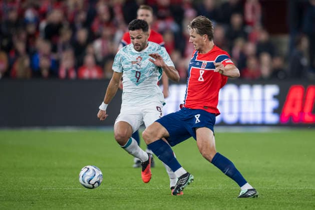 September 27, 2026: Goncalo Ramos of Portugal and Sander Berge of Norway during the Nations League soccer match between Norway and Portugal on September 27, 2026 in Oslo. Photo by Marius Simensen. BILDBYRAN COP 238 VG1010 bbeng soccer football fotball Nations League international match Norway Portugal  Copyright: MARIUSxSIMENSEN BB260927ZQ027