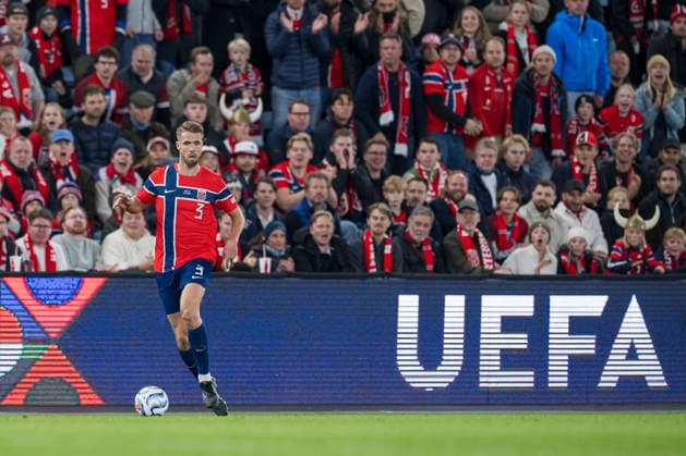 260927 Kristoffer Ajer of Norway during the Nations League soccer match between Norway and Portugal on September 27, 2026, in Oslo. Photo: Vegard Grott, BILDBYRAN. Code: VG VG1010 bbeng soccer football fotball Nations League international match Norway Portugal  Copyright: VEGARDxGRoTT BB260927VG042