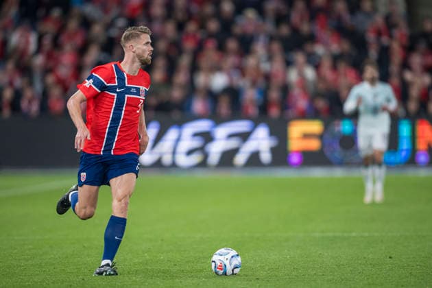 September 27, 2026: Kristoffer Ajer of Norway during the Nations League soccer match between Norway and Portugal on September 27, 2026 in Oslo. Photo by Marius Simensen, BILDBYRAN COP 238 VG1010 bbeng soccer football fotball Nations League international match Norway Portugal  Copyright: MARIUSxSIMENSEN BB260927ZN035