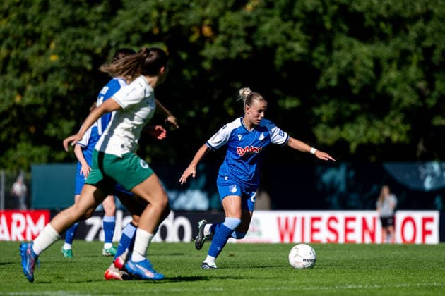 September 27, 2026, GER, Soccer, Women, DFB Cup, 2026–2027 Season, Round 1, SpVgg Greuther Fürth vs. TSG 1899 Hoffenheim, Laura Gloning (Hoffenheim), 20 on the ball (Fürth), Julius Hirsch Sports Center, Bavaria, Germany Copyright: xNordphoto Memmlerx