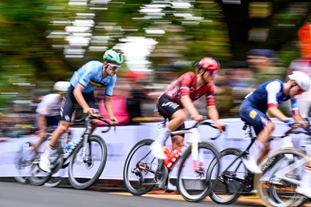 Belgian Tiesj Benoot is pictured in action during the elite men Road Race race (273,7 km) at the cycling World Championship, WM, Weltmeisterschaft in Montreal, Canada, Sunday 27 September 2026. The UCI road world championships are taking place from 20 to 27 September, in Montreal, Canada. JASPERxJACOBS  x188010305x