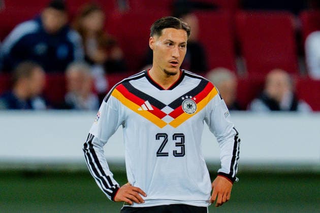 Nations League, Group A, Matchday 2, Germany vs. Greece on September 27, 2026, at the WWK Arena in Augsburg: Younes Ebnoutalib (Germany), Athanasios Androutsos Copyright: xBahhoxKarax