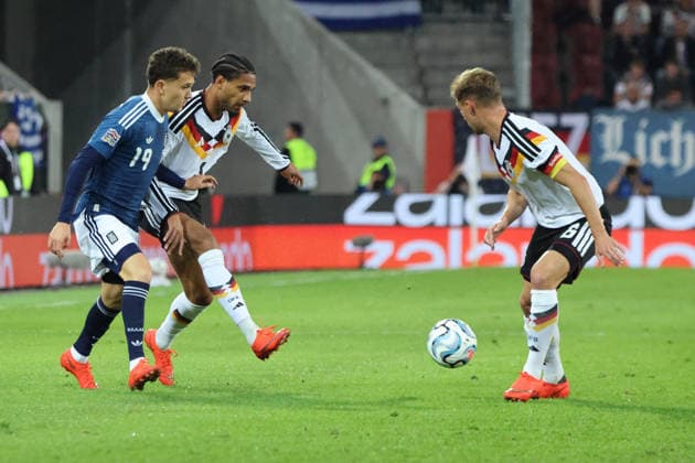 September 27, 2026, Soccer, Men s, 2027 UEFA Nations League, Germany vs. Greece, Kevin Schade (Germany), Joshua Kimmich (Germany), Konstantinos Karetsas (Greece), Augsburg WWK Arena, Bavaria, Germany, DEU Copyright: xSebastianxBachx