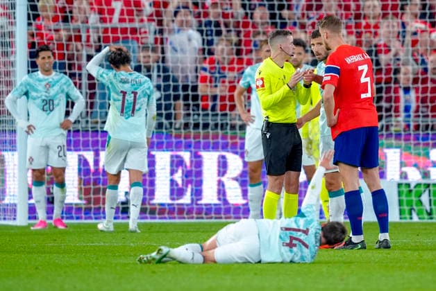 Soccer, Nations League Norway Portugal, Nations League Oslo 20260927 Portugal s Francisco Conceicao is down during the international soccer match between Norway and Portugal in the Nations League. Photo: Lise Aserud, NTB, Oslo, Norway. EDITORIAL USE ONLY. RESTRICTED USE FOR BETTING COMPANIES  Copyright: xLisexAserudx xNTBx