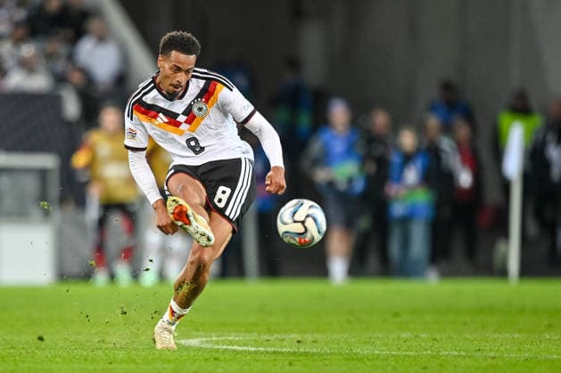 Felix Nmecha of Germany controls the ball during the UEFA Nations League 2026–27 group stage match between Germany and Greece at the WWK Arena on September 27, 2026, in Augsburg, Germany. Photo by Harry Langer, DeFodi Images