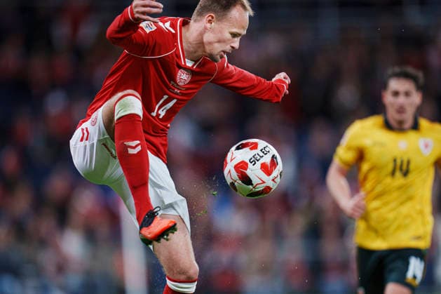 Nations League: Denmark vs. Wales. Denmark s Mikkel Damsgaard during the Nations League match between Denmark and Wales at Parken on Sunday, September 27, 2026. Photo by Liselotte Sabroe, Ritzau Scanpix, Copenhagen, Denmark  Copyright: Ritzau Scanpix LiselottexSabroex spdk20260927-210854-L