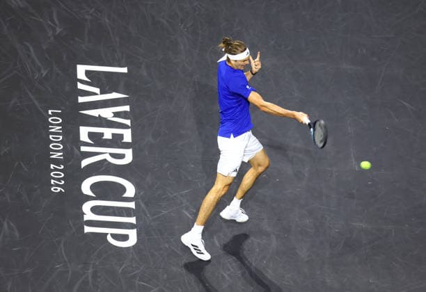 2026 Laver Cup, day three, O2 Arena, London,27 09 2026 Alexander Zverev (GER) in action during his match against Learner Tien (USA) in the 2026 Laver Cup at the O2 Arena, London London O2 Arena London GBR, UK NEWSPAPERS OUT Copyright: xMarkxGreenwoodx