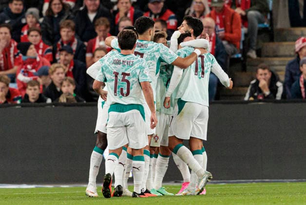 Players of Portugal seen celebrating after goal from Joao Felix during UEFA Nations League Division A game between National Teams of Norway and Portugal (Maciej Rogowski Ball Raw Images) Oslo Ullevaal Stadion Norway Copyright: xMaciejxRogowskix maciejrogowski_norway_portugal_2627_2-2