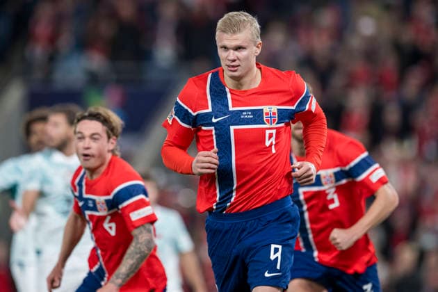 September 27, 2026: Erling Braut Haaland of Norway celebrates after scoring the 1-1 goal during the Nations League soccer match between Norway and Portugal on September 27, 2026 in Oslo. Photo by Vegard Grott, BILDBYRAN. Code: VG VG1010 bbeng soccer football fotball Nations League international match Norway Portugal celebration  Copyright: VEGARDxGRoTT BB260927VG056
