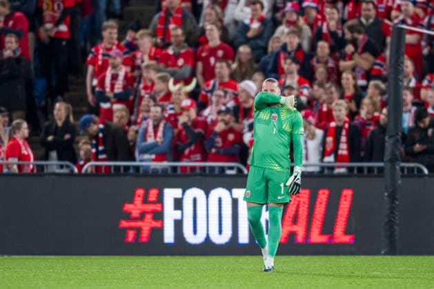 September 27, 2026: Goalkeeper Orjan Haskjold Nyland of Norway looks dejected after the 1-2 loss during the Nations League soccer match between Norway and Portugal on September 27, 2026 in Oslo. Photo by Marius Simensen, BILDBYRAN COP 238 VG1010 bbeng soccer football fotball Nations League international match Norway Portugal depp  Copyright: MARIUSxSIMENSEN BB260927ZE050