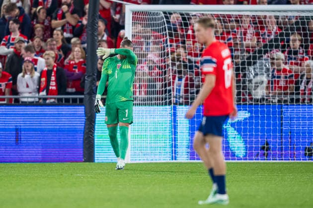 September 27, 2026: Goalkeeper Orjan Haskjold Nyland of Norway looks dejected after the 1-2 loss during the Nations League soccer match between Norway and Portugal on September 27, 2026 in Oslo. Photo by Marius Simensen, BILDBYRAN COP 238 VG1010 bbeng soccer football fotball Nations League international match Norway Portugal depp  Copyright: MARIUSxSIMENSEN BB260927ZF029