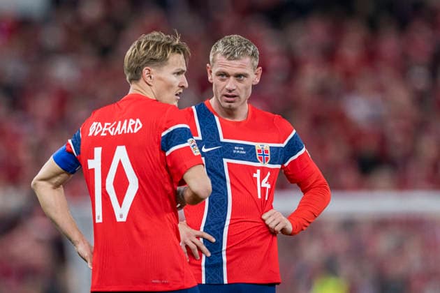 September 27, 2026: Martin Odegaard and Julian Ryerson of Norway during the Nations League soccer match between Norway and Portugal on September 27, 2026 in Oslo. Photo by Vegard Grott, BILDBYRAN. Code: VG VG1010 bbeng soccer football fotball Nations League international match Norway Portugal  Copyright: VEGARDxGRoTT BB260927VG059