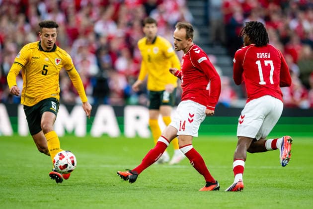 Denmark v Wales, UEFA Nations League, Copenhagen, Denmark Copenhagen, Denmark. 27th, September 2026. Mikkel Damsgaard (14) of Denmark seen during the UEFA Nations League match between Denmark and Wales at Parken in Copenhagen. Denmark, Copenhagen, Parken  Copyright: xGonzalesxPhoto TobiasxJorgensenx
