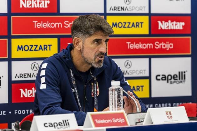 BELGRADE , 27-09-2026 , Rajko Mitic stadium , season 2026 2027 , UEFA Nations League football , Match between Serbia and The Netherlands , final score 1-2. , picture shows Serbia coach Veljko Paumovic press conference, PK, Pressekonferenz after the match Serbia - Netherlands  x207668650x Copyright: