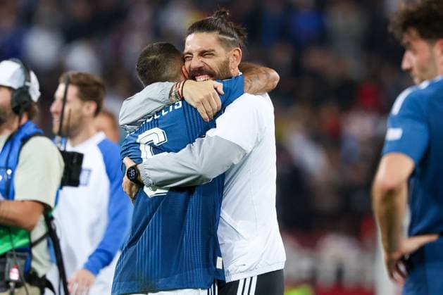 Dimitris Kourbelis of Greece (No. 6), the scorer of the 0-1 goal, celebrates after the game; Germany vs. Greece, soccer, DFL, DFB, UEFA Nations League, 2026–2027 season, group stage, Group B, Matchday 2 of 6, September 27, 2026, Augsburg, Bavaria, Germany Copyright: xkolbert-press MartinxAgüerax