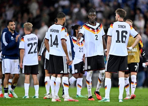 Disappointment after the game: Yann Aurel Bisseck (GER 02), Josha Vagnoman (GER 14), Anton Stach (GER 16), and Hennes Behrens (GER 22) look disappointed. DFB international match: Germany (GER) vs. Greece (GRE), UEFA Nations League, on 27 09, 2026 DFL regulations prohibit any use of photographs as image sequences and or quasi-video DFB international match: Germany (GER) vs. Greece (GRE) UEFA Nations League
