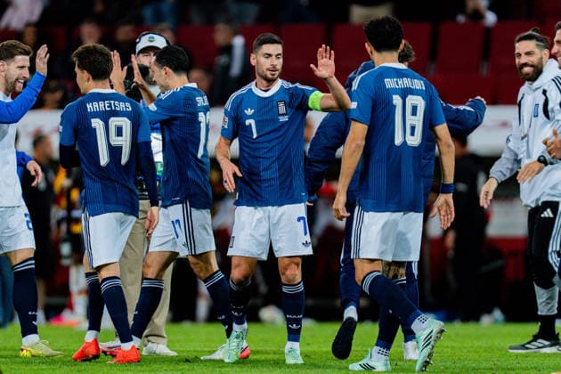 Nations League, Group A, Matchday 2, Germany vs. Greece on September 27, 2026, at the WWK Arena in Augsburg: Georgios Masouras, Giannis Michailidis, Konstantinos Karetsas Copyright: xBahhoxKarax